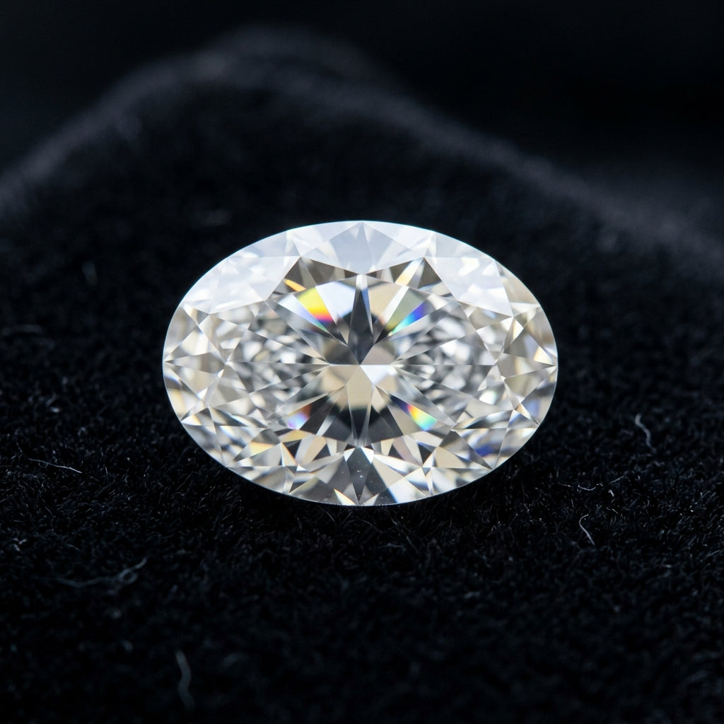 1-1/4 Carat Oval Lab Grown Diamond, black velvet studio view