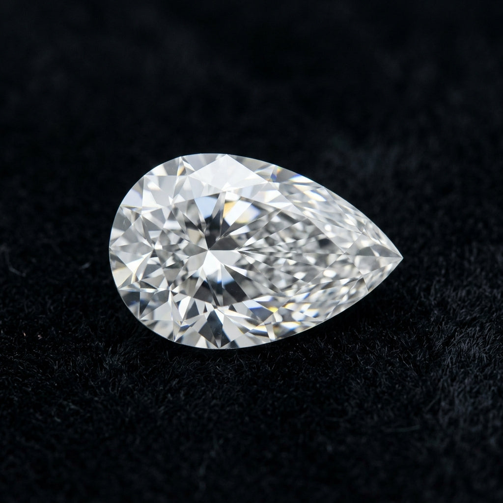 2 Carat Pear Lab Grown Diamond, black velvet studio view