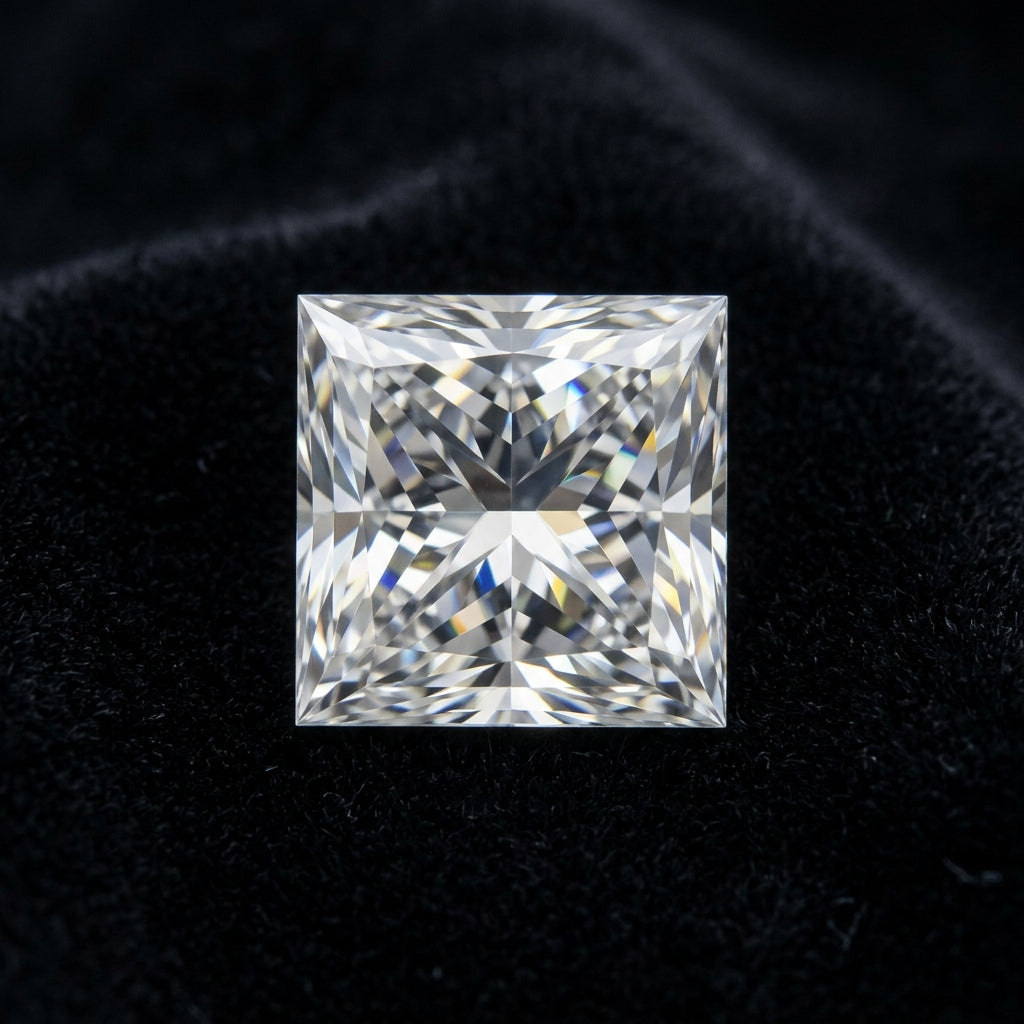 1-3/4 Carat Princess Lab Grown Diamond, black velvet studio view