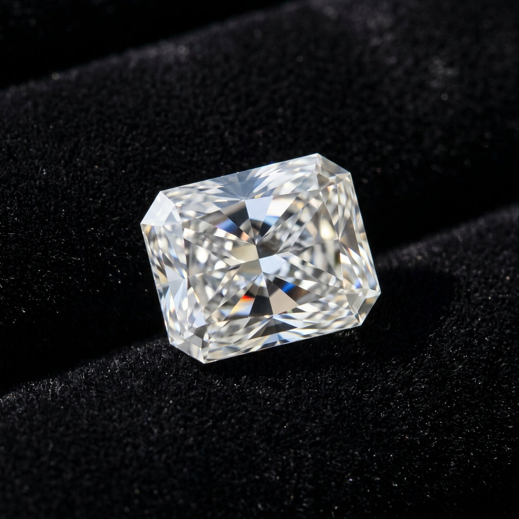 2-1/2 Carat Radiant Lab Grown Diamond, black velvet studio view