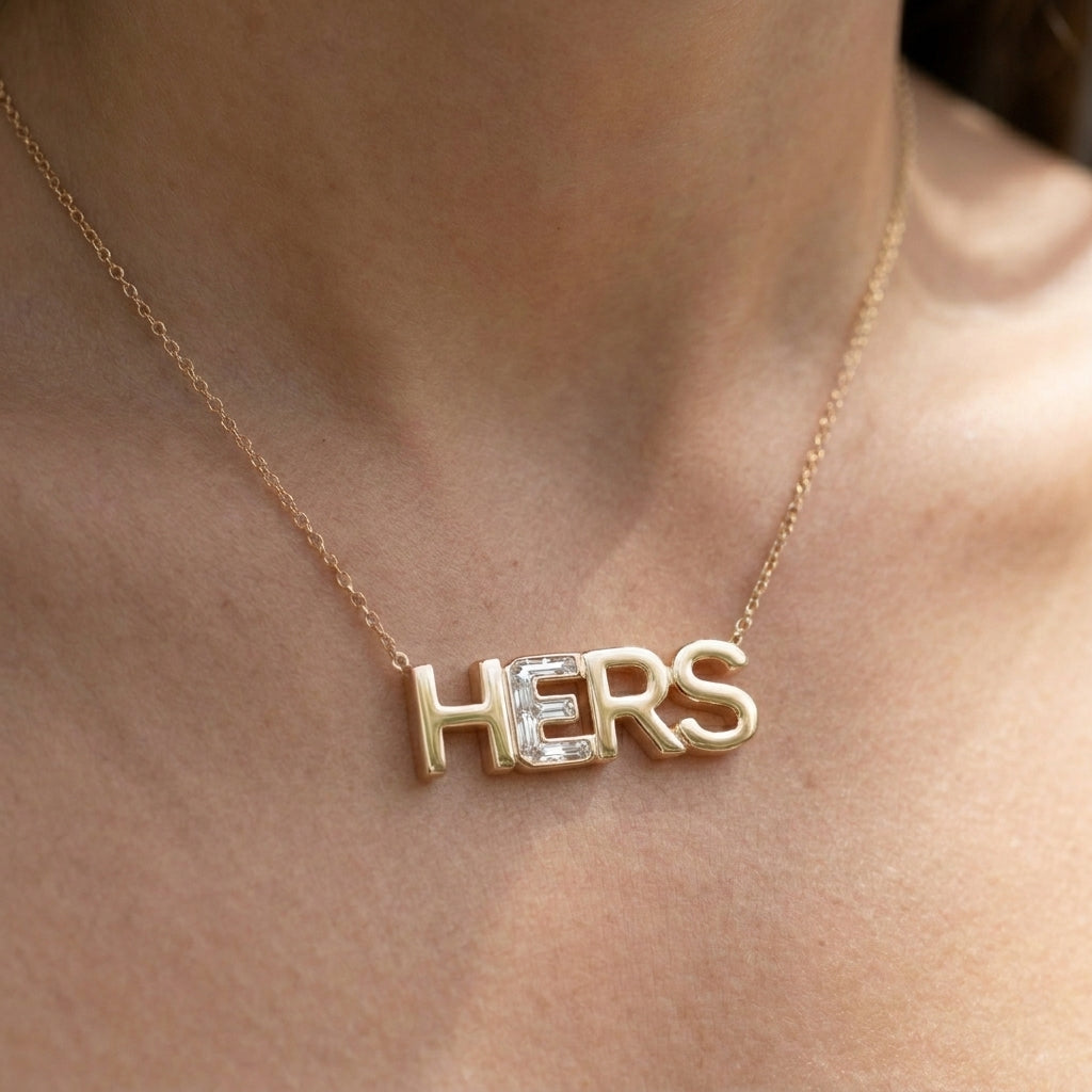 HERS lab-grown diamond necklace in 14K Rose Gold, worn on neck