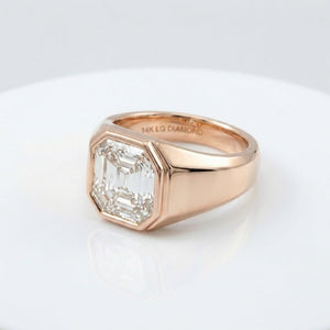 Women's Hexagon lab-grown diamond letter signet ring in 14K Rose Gold, letter J, product photography