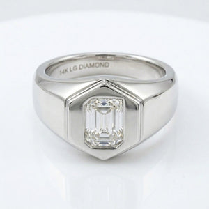 Women's Hexagon lab-grown diamond letter signet ring in 14K White Gold, letter J, product photography