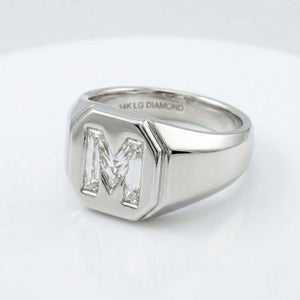 Women's Hexagon lab-grown diamond letter signet ring in Platinum, letter M, product photography