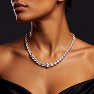 Graduated Riviera necklace in 18K white gold, 19.67 ct natural diamonds, spotlight detail | RockHer