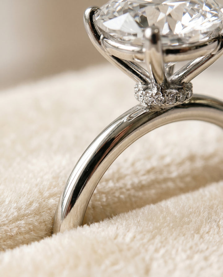 The Joni Hidden Halo Solitaire Round Engagement Ring Setting in 18K White Gold
