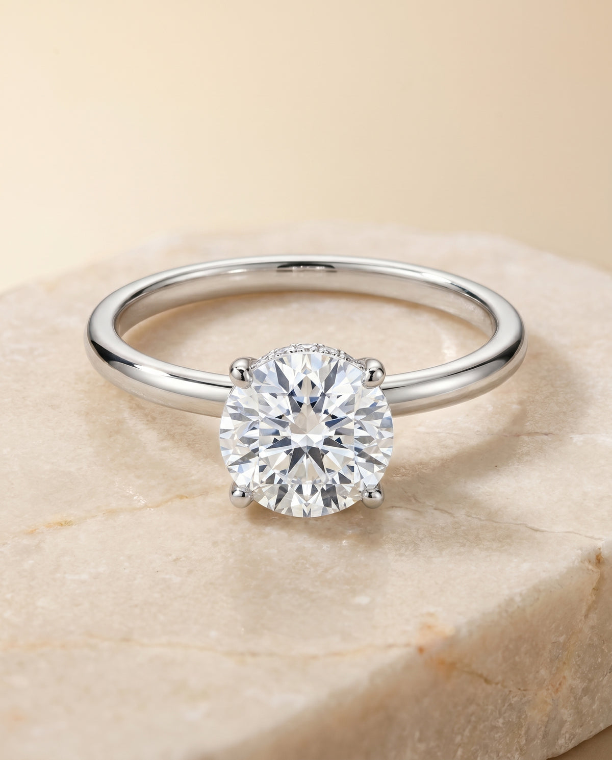 The Joni Hidden Halo Solitaire Engagement Ring Setting for Round Diamonds in 18K White Gold | RockHer