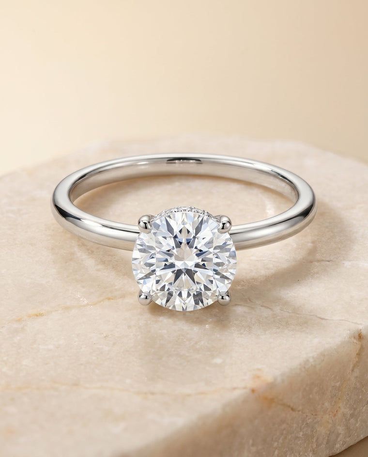 The Joni Select Hidden Halo Solitaire Round Lab Diamond Engagement Ring in 18K White Gold