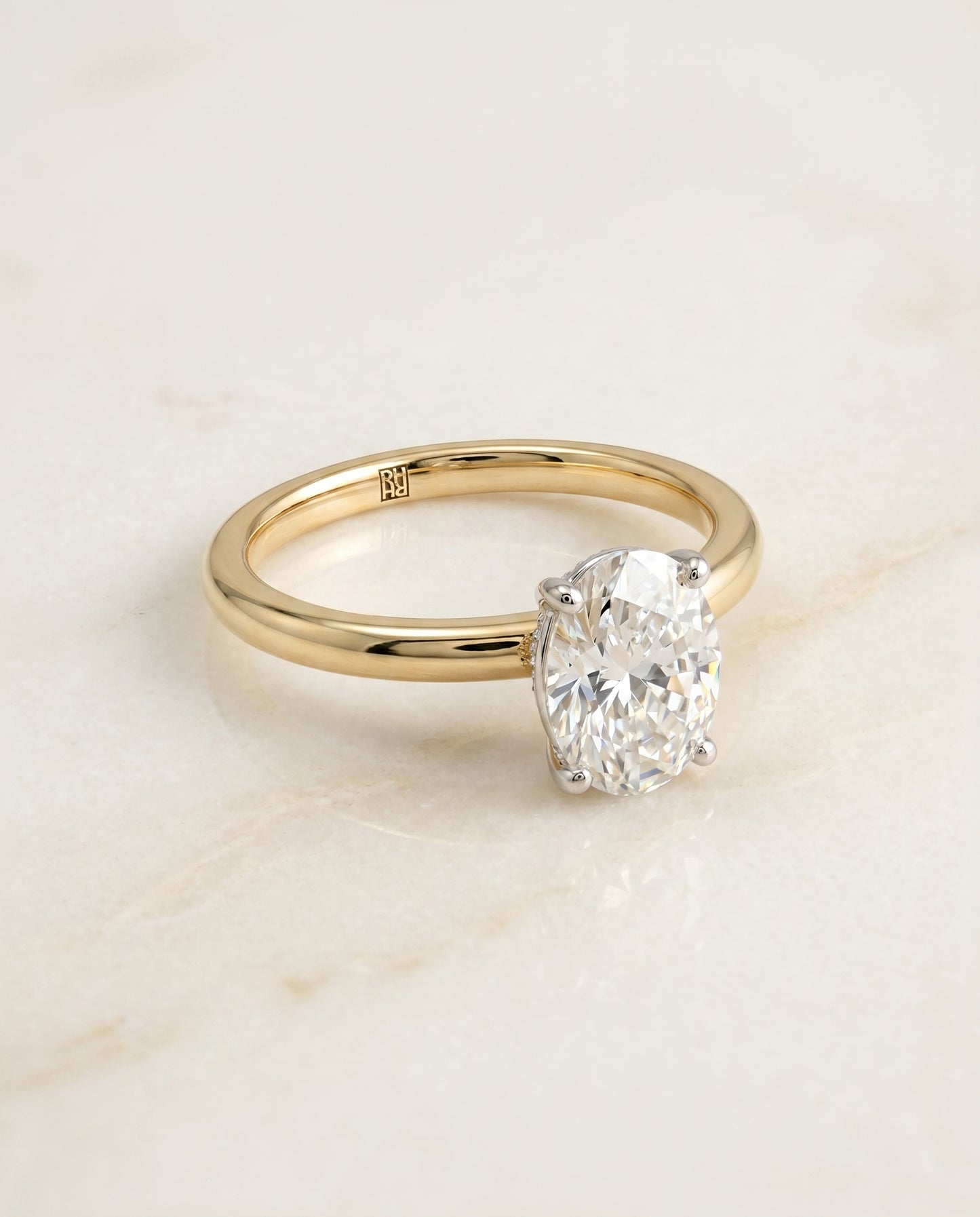 The Joni Hidden Halo Solitaire Engagement Ring Setting for Oval Diamonds in 18K Yellow Gold | RockHer