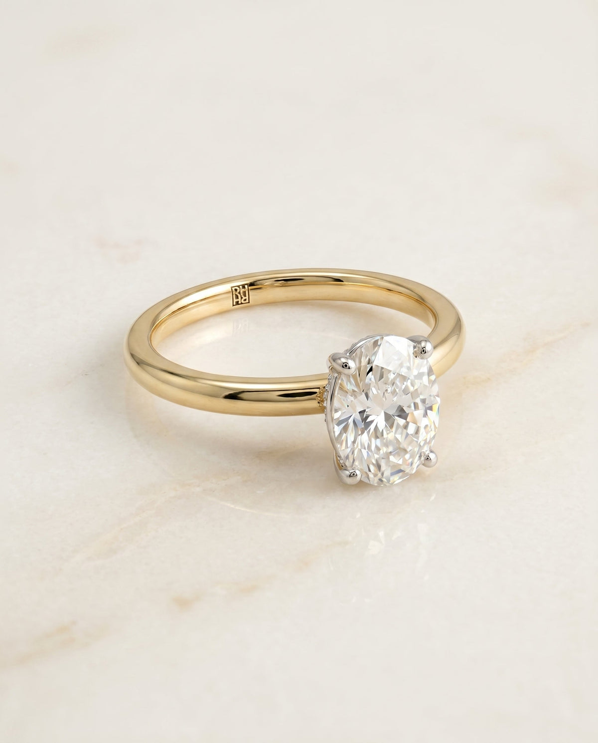 Joni Select Hidden Halo Solitaire Oval Lab Diamond Engagement Ring in 18K Yellow Gold, alternate angle | RockHer