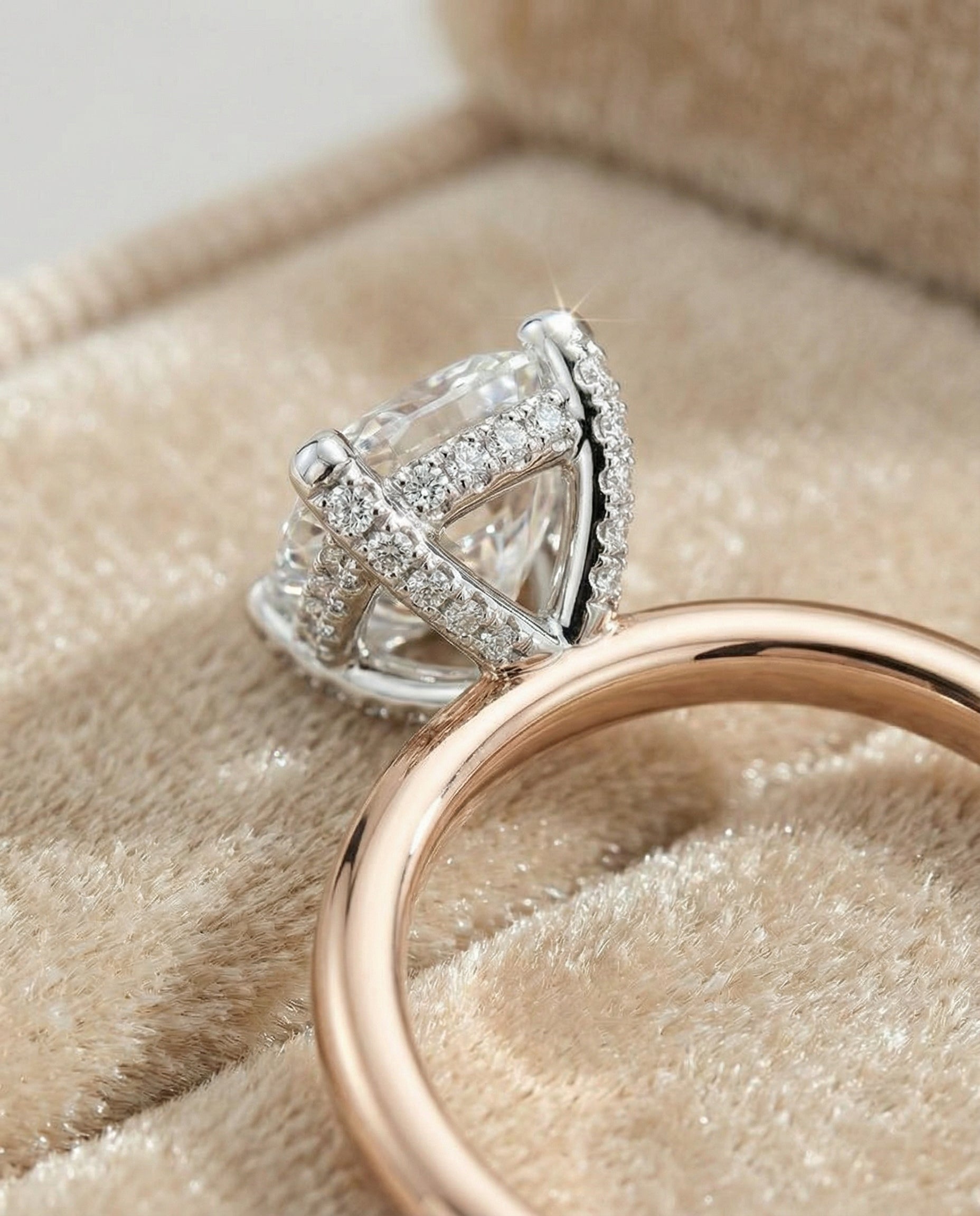 14K Rose Gold band of The Annabelle cushion engagement ring setting | RockHer