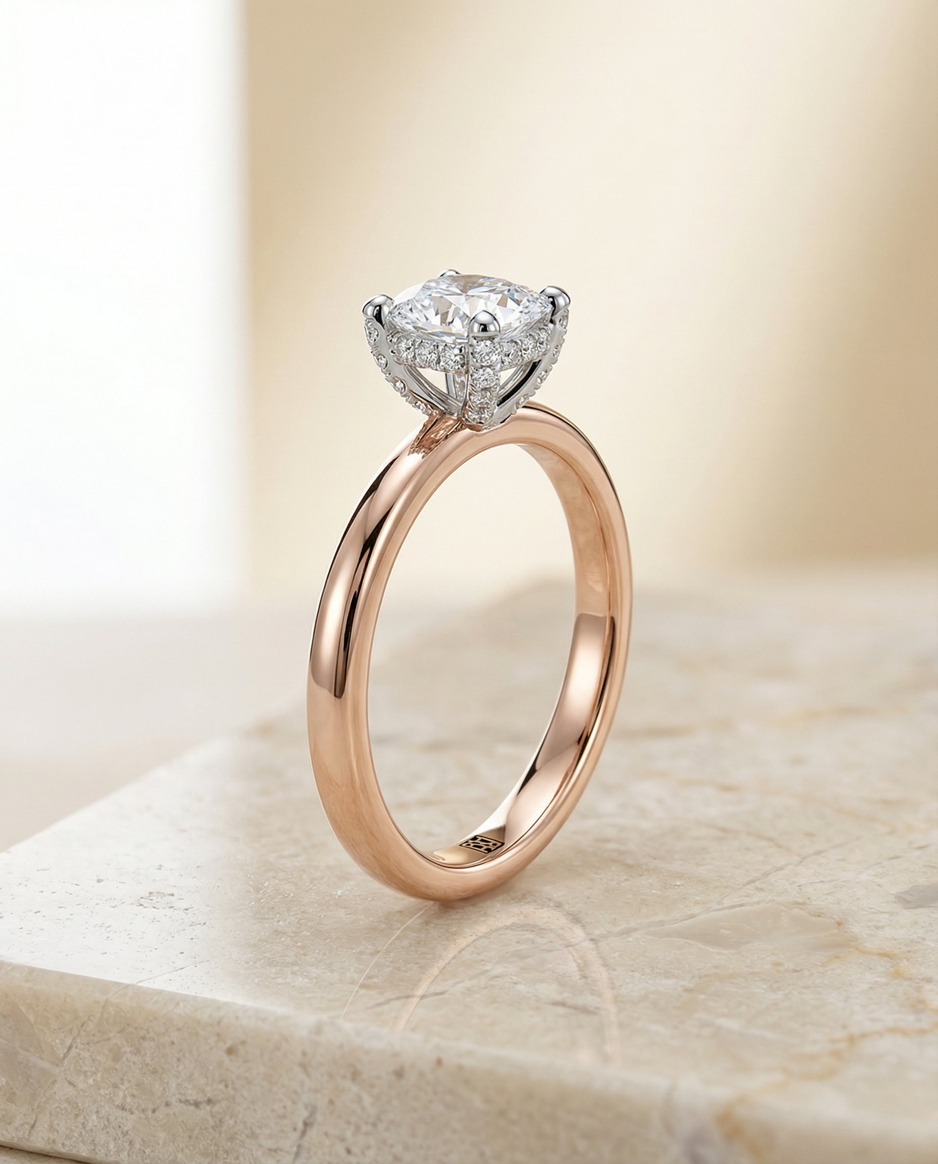 Hidden Pavé Basket Crown Solitaire Cut styling on The Annabelle cushion engagement ring setting | RockHer