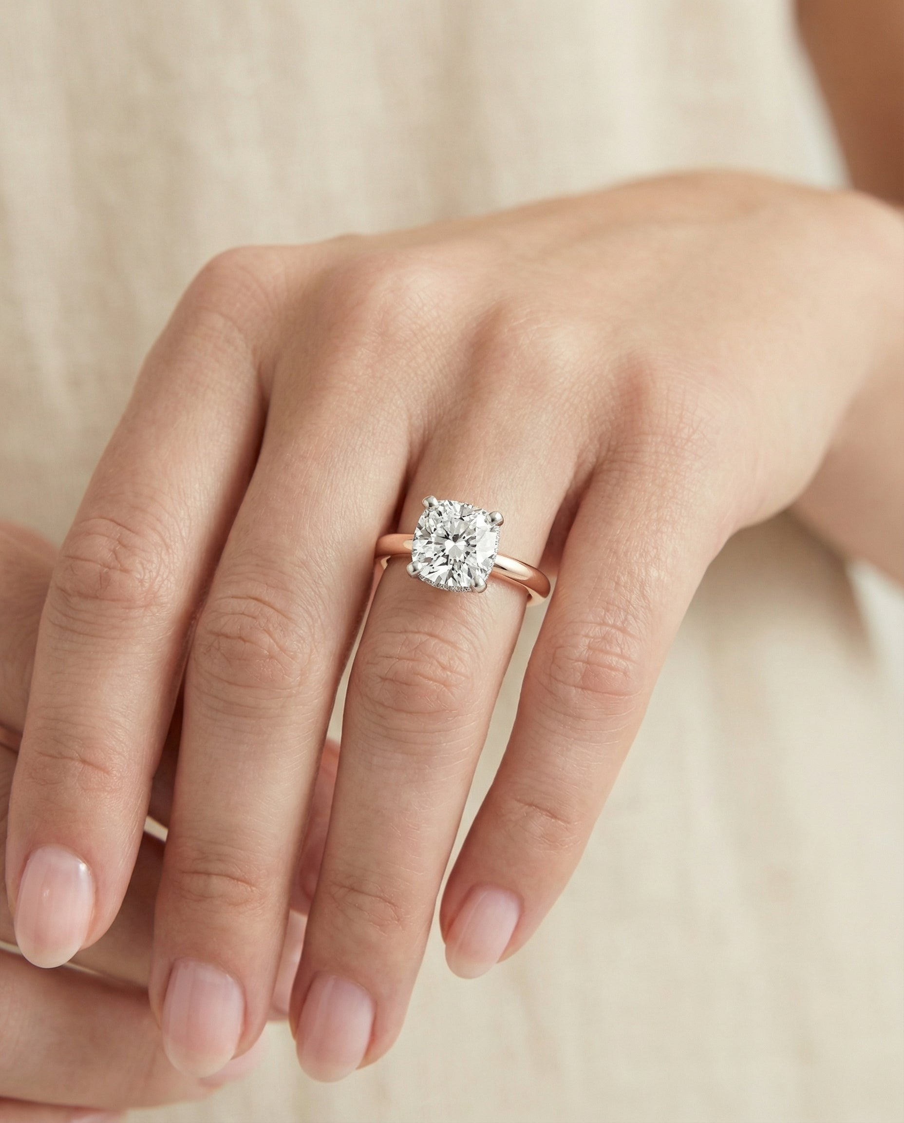 The Annabelle setting for cushion diamonds, made to order in 14K Rose Gold | RockHer