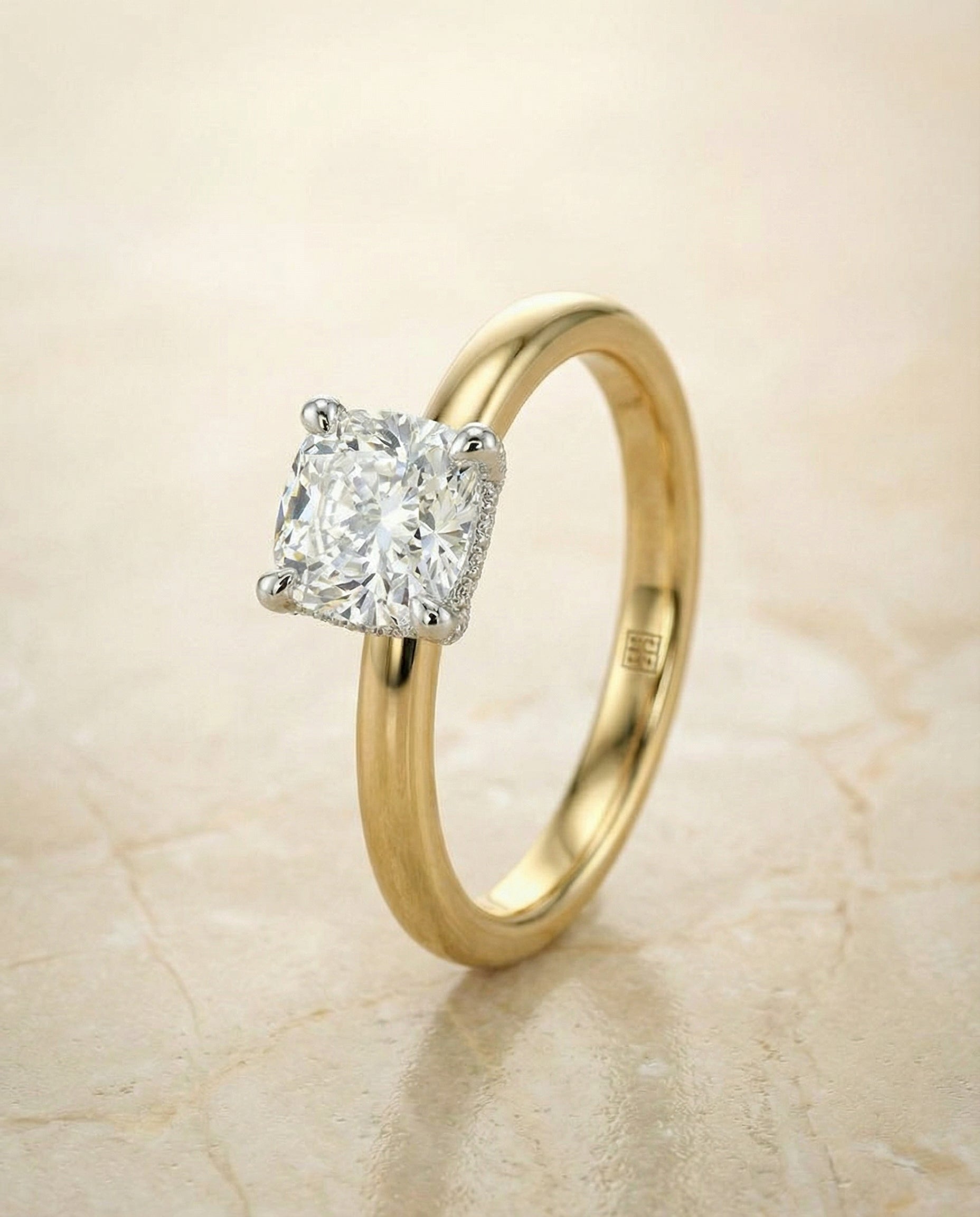 The Annabelle hidden pavé basket crown solitaire cut engagement ring setting, shown in 18K Yellow Gold | RockHer