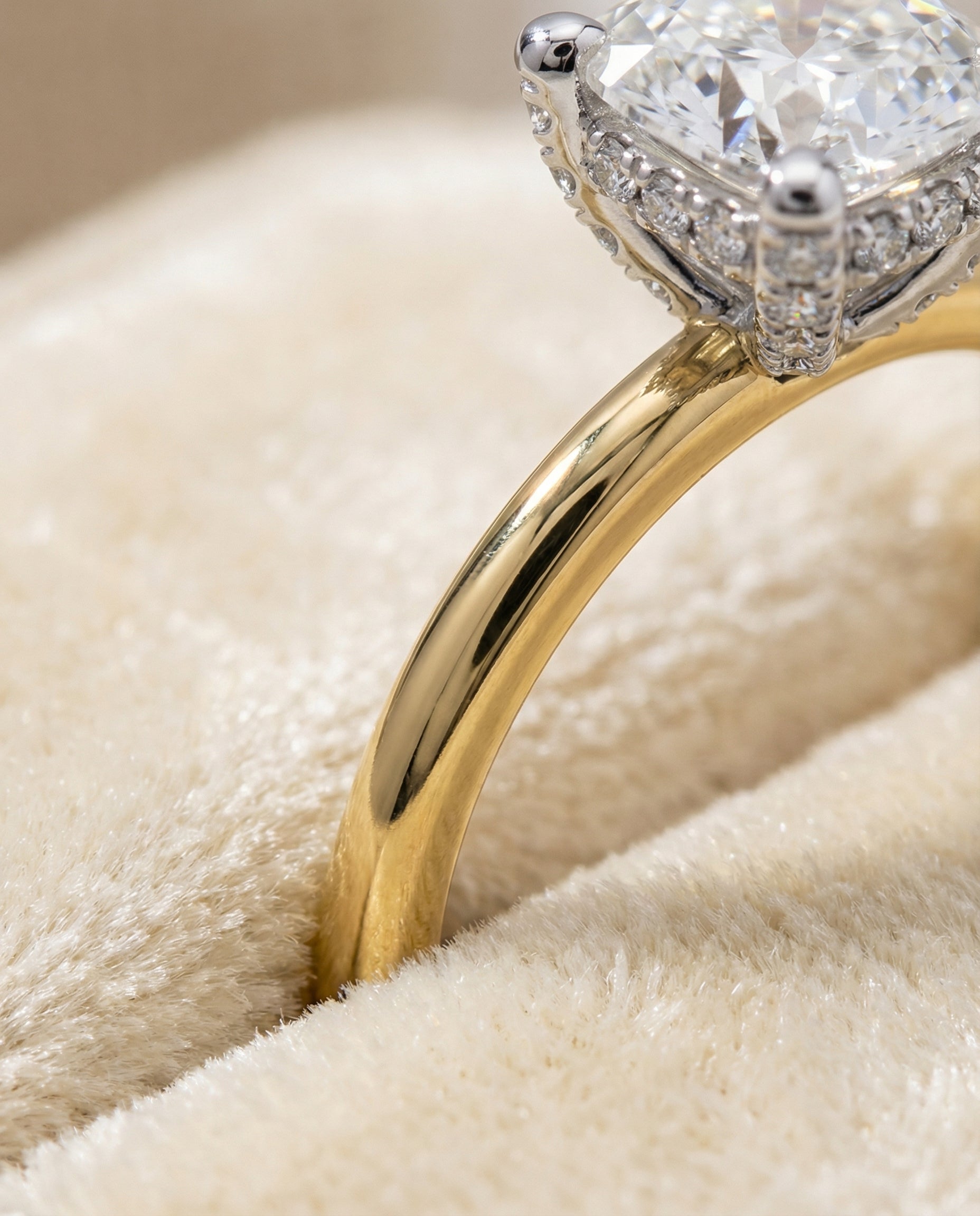 18K Yellow Gold band of The Annabelle cushion engagement ring setting | RockHer