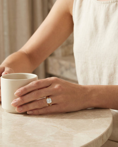 Annabelle Select hidden pavé basket crown solitaire cushion cushion ring in 14K Yellow Gold — lifestyle — RockHer