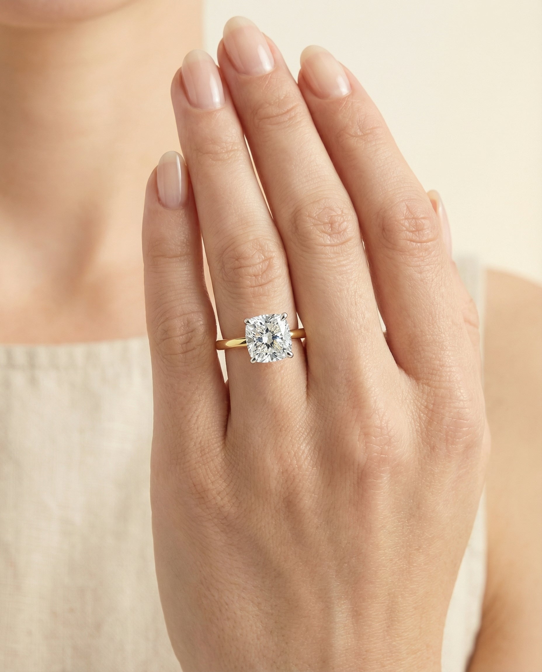 The Annabelle setting for cushion diamonds, made to order in 18K Yellow Gold | RockHer