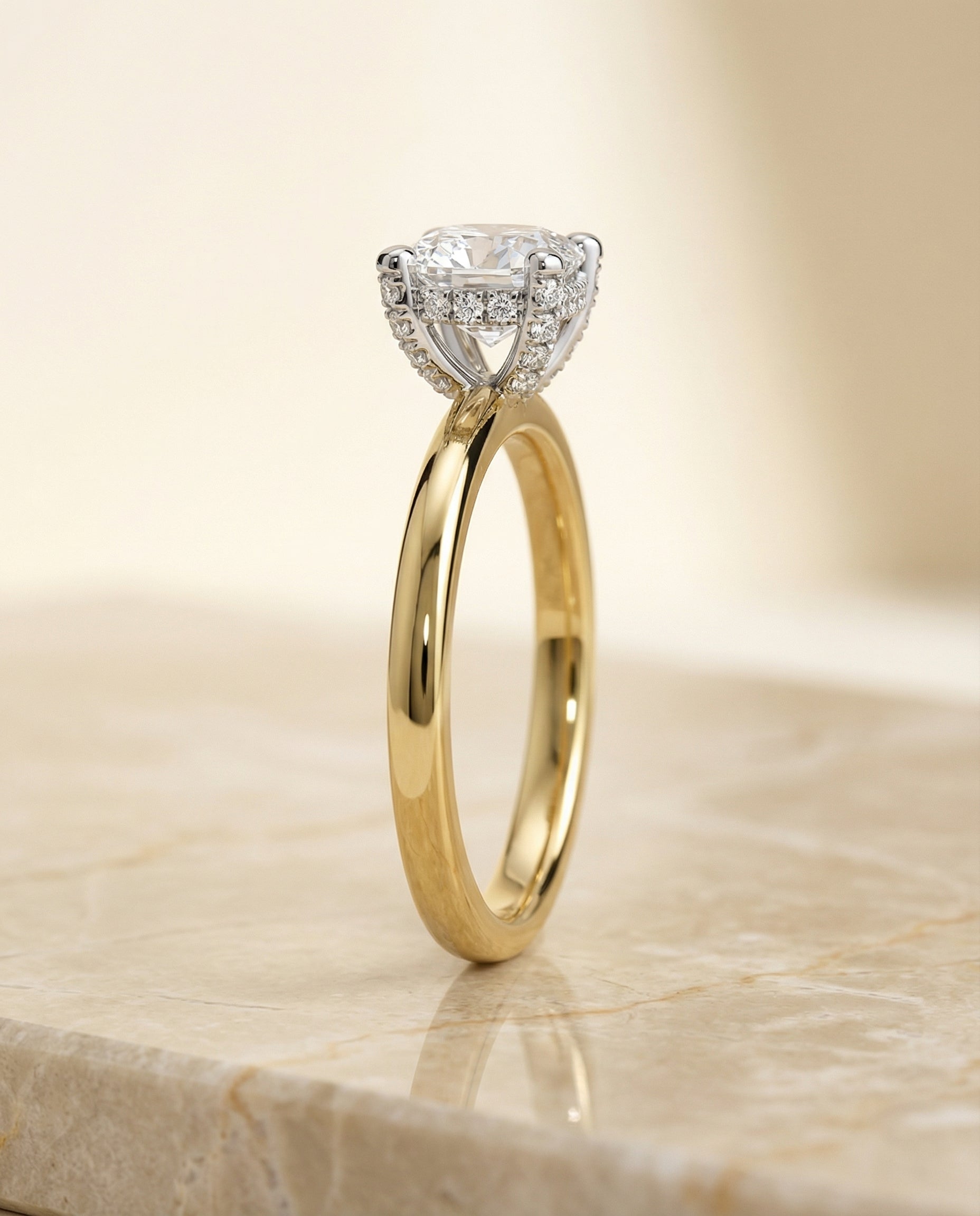 Hidden Pavé Basket Crown Solitaire Cut styling on The Annabelle cushion engagement ring setting | RockHer