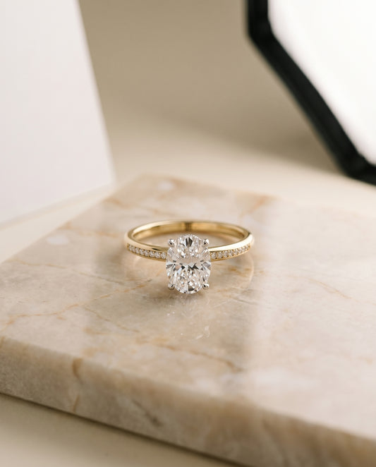 The Brenda Hidden Halo Engagement Ring Setting for Oval Diamonds in 18K Yellow Gold | RockHer