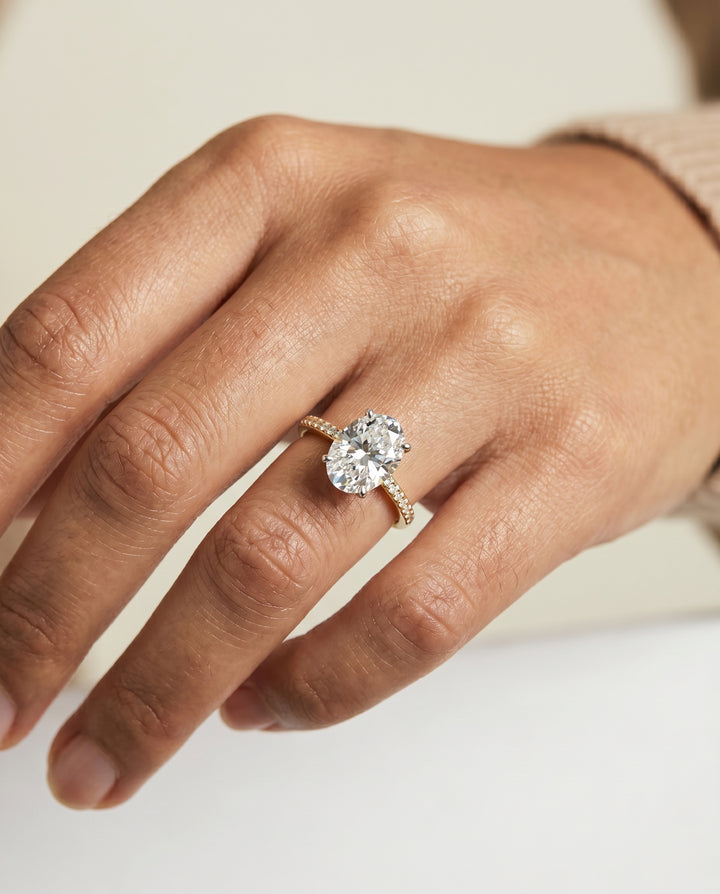 The Brenda Hidden Halo Engagement Ring Setting for Oval Diamonds in 18K Yellow Gold