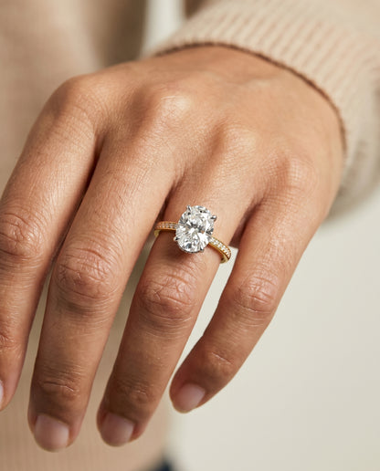 The Brenda Hidden Halo Engagement Ring Setting for Oval Diamonds in 18K Yellow Gold