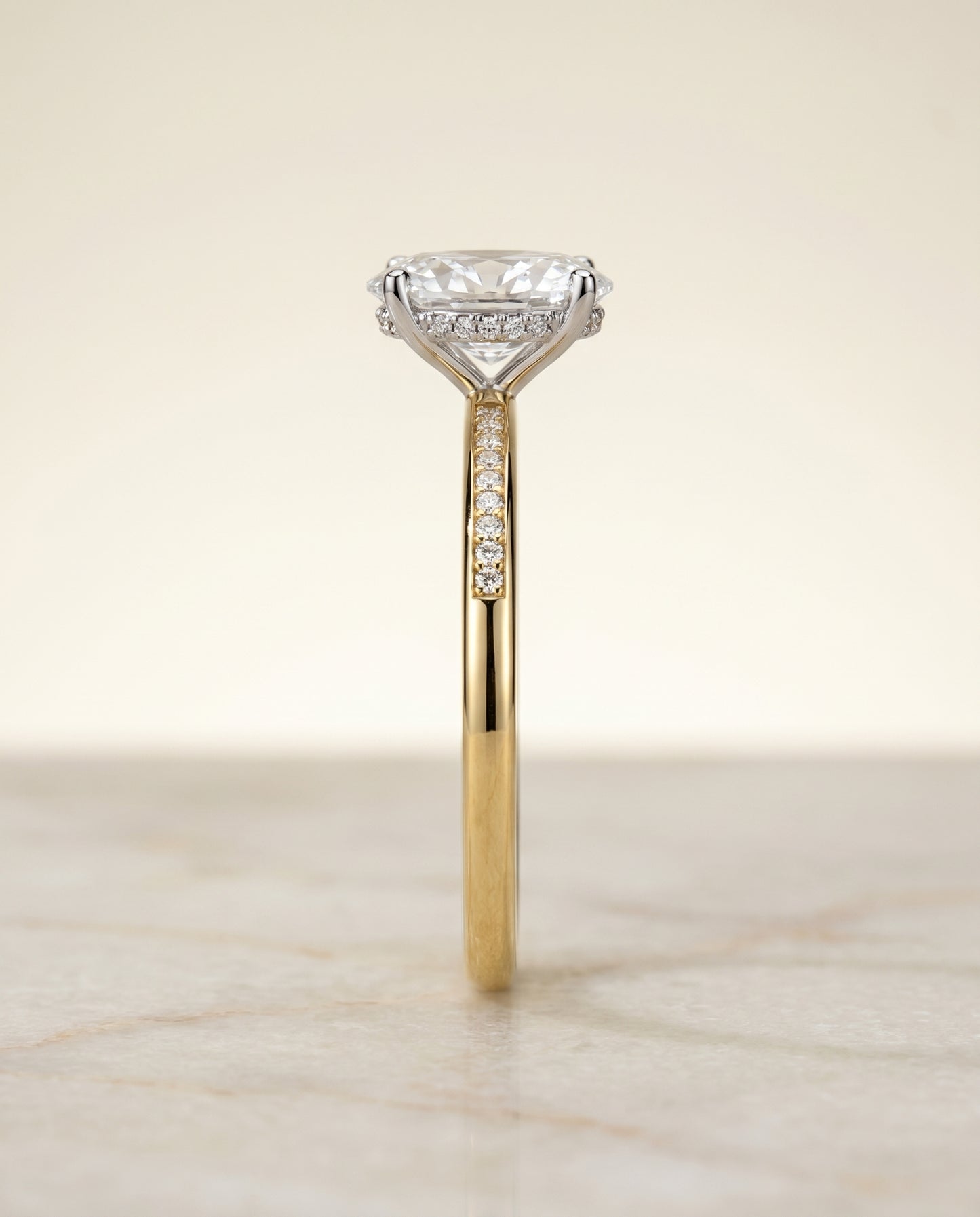 The Brenda Hidden Halo Engagement Ring Setting for Oval Diamonds in 18K Yellow Gold