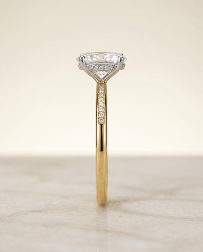 The Brenda Hidden Halo Engagement Ring Setting for Oval Diamonds in 18K Yellow Gold