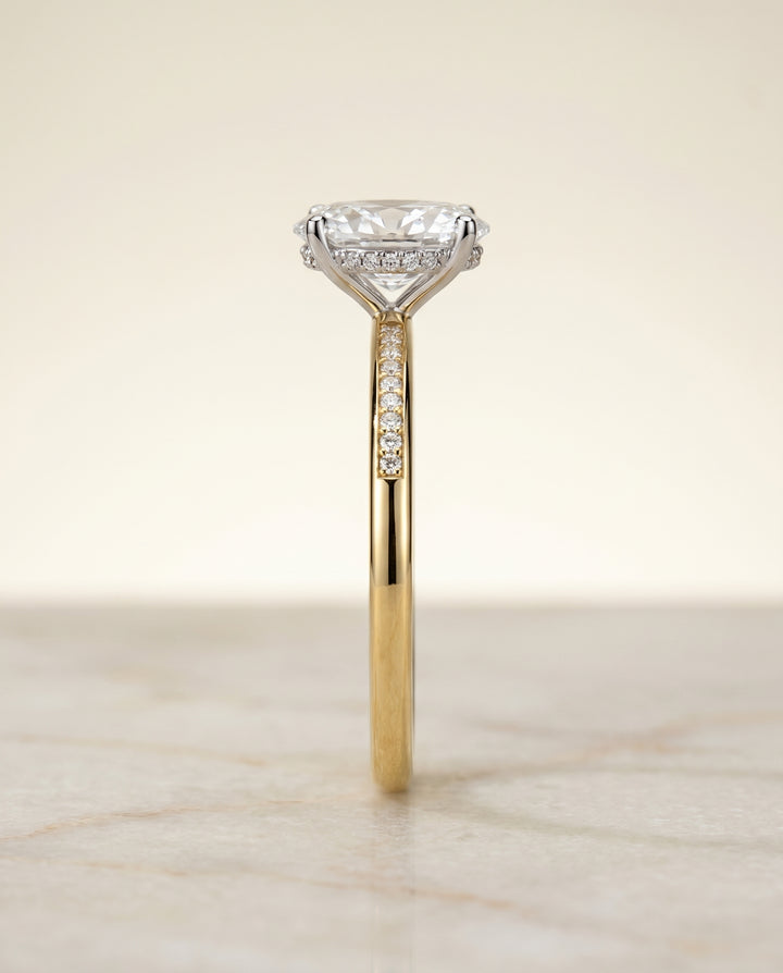 The Brenda Hidden Halo Engagement Ring Setting for Oval Diamonds in 18K Yellow Gold