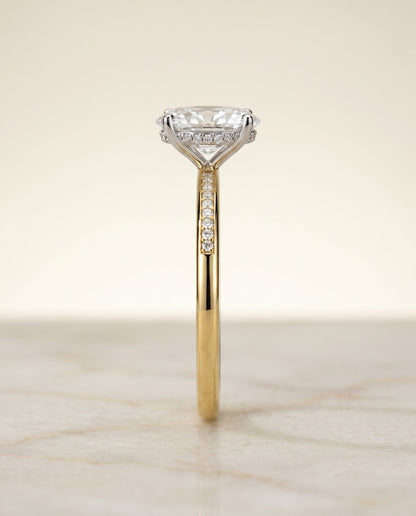 Brenda Select 18ky With High Hidden Halo Prong Set Diamonds Ey80312hivs Ov100 Oval Lab Diamond Engagement Ring in 18K Yellow Gold, side view | RockHer