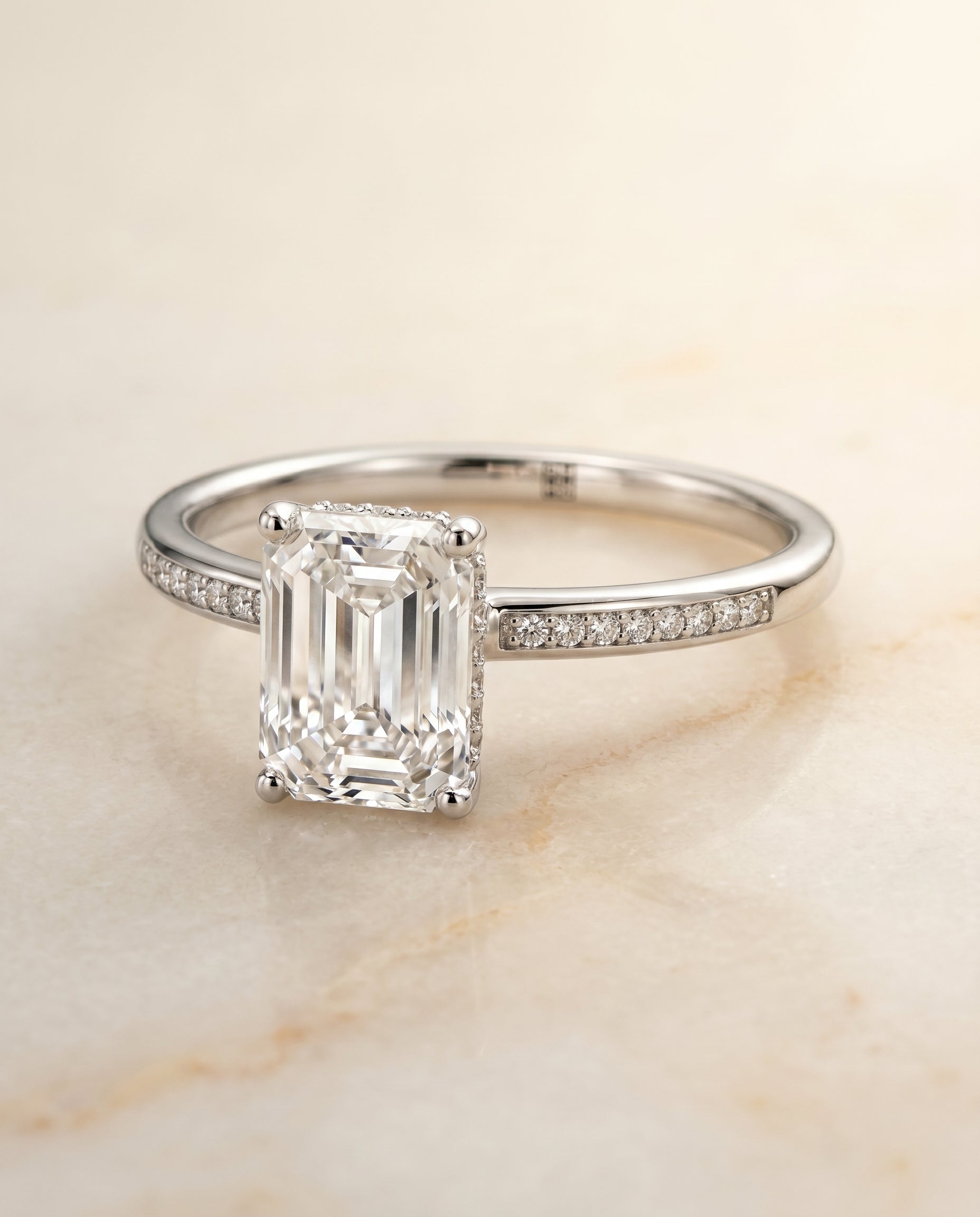 The Brenda Hidden Halo Solitaire Engagement Ring Setting for Emerald Cut Diamonds in Platinum | RockHer