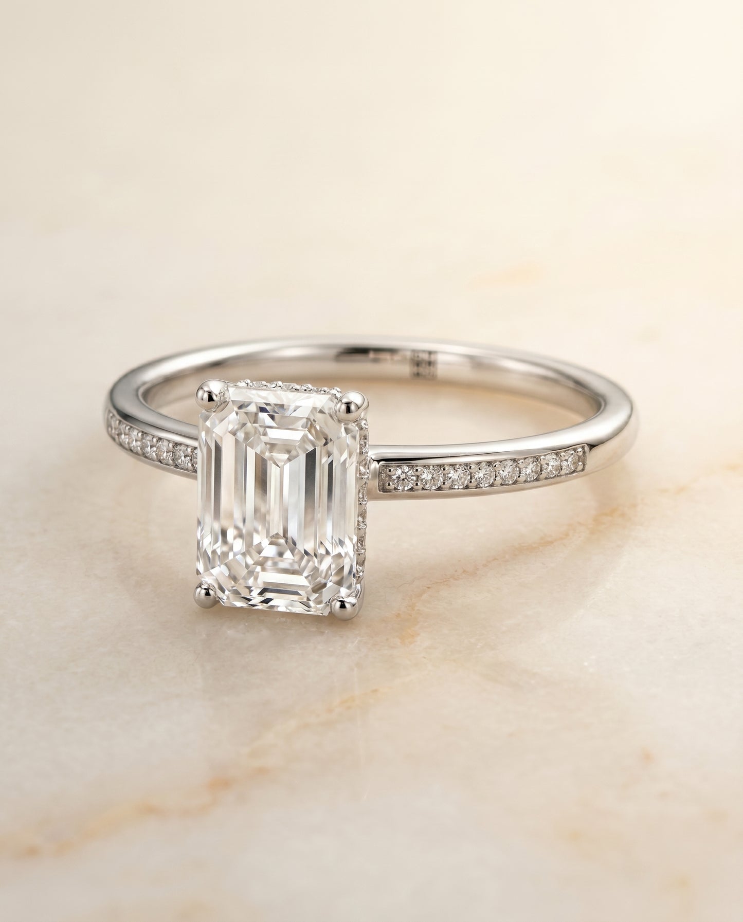 The Brenda Hidden Halo Solitaire Engagement Ring Setting for Emerald Cut Diamonds in Platinum | RockHer