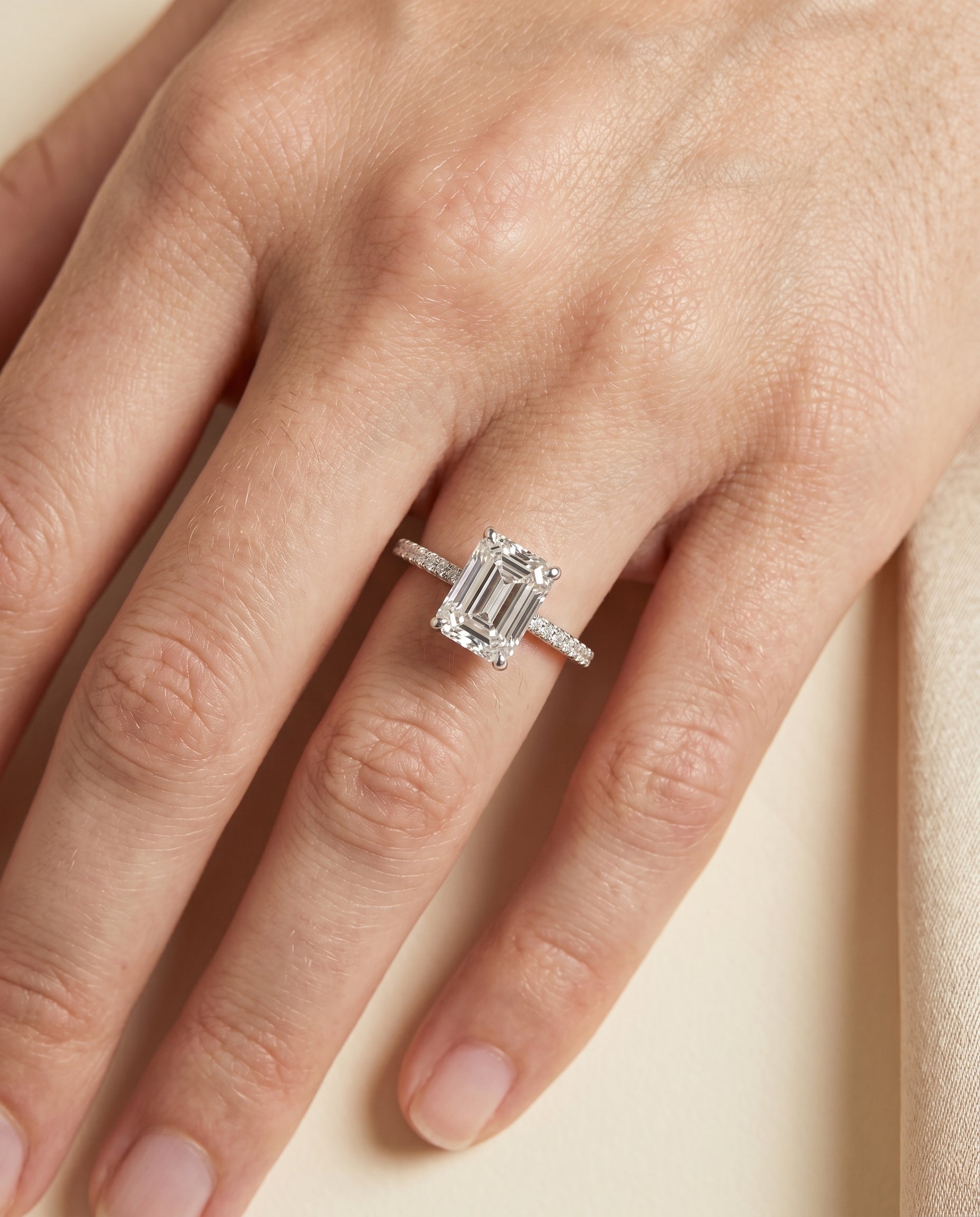 The Brenda engagement ring setting in Platinum, high hidden halo solitaire cut design | RockHer