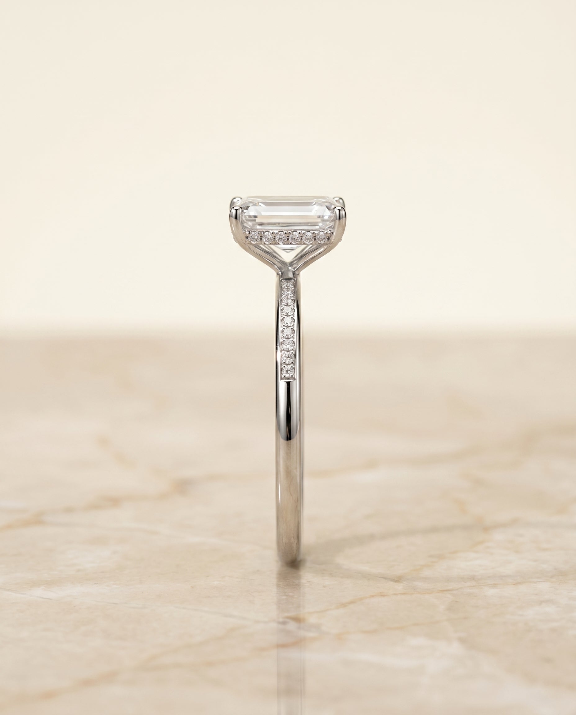 The Brenda setting for emerald diamonds, made to order in Platinum | RockHer