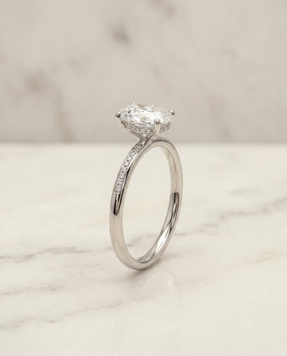 Brenda Select High Hidden Halo Solitaire Oval Lab Diamond Engagement Ring in Platinum, front view | RockHer