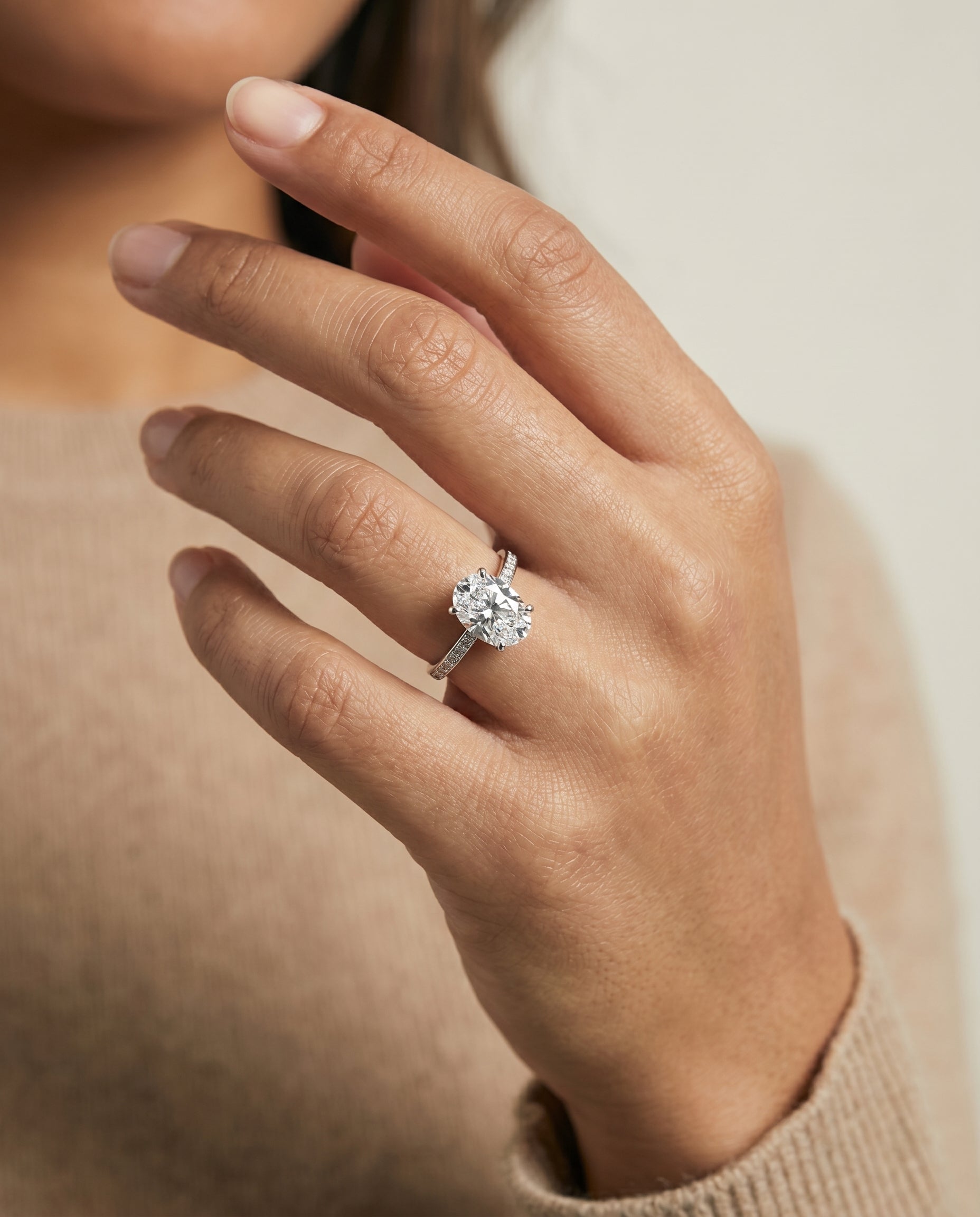 The Brenda engagement ring setting in Platinum, high hidden halo solitaire design | RockHer