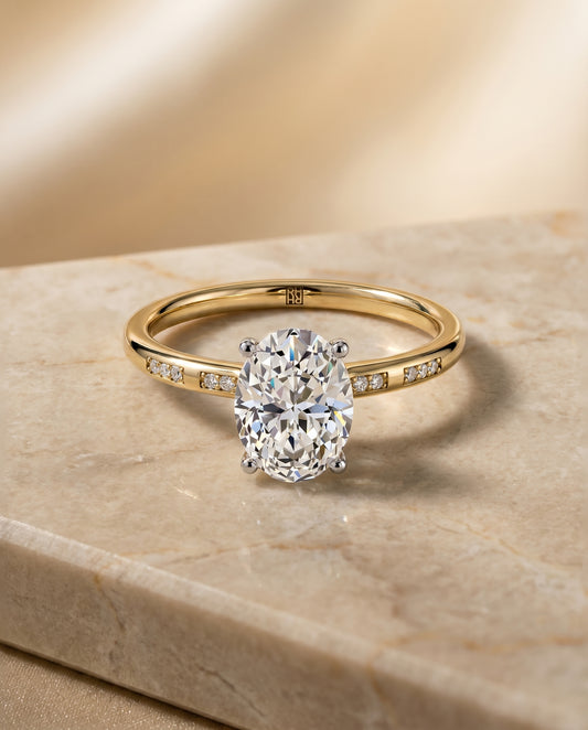 The Wanda Hidden Halo Solitaire Engagement Ring Setting for Oval Diamonds in 18K Yellow Gold | RockHer