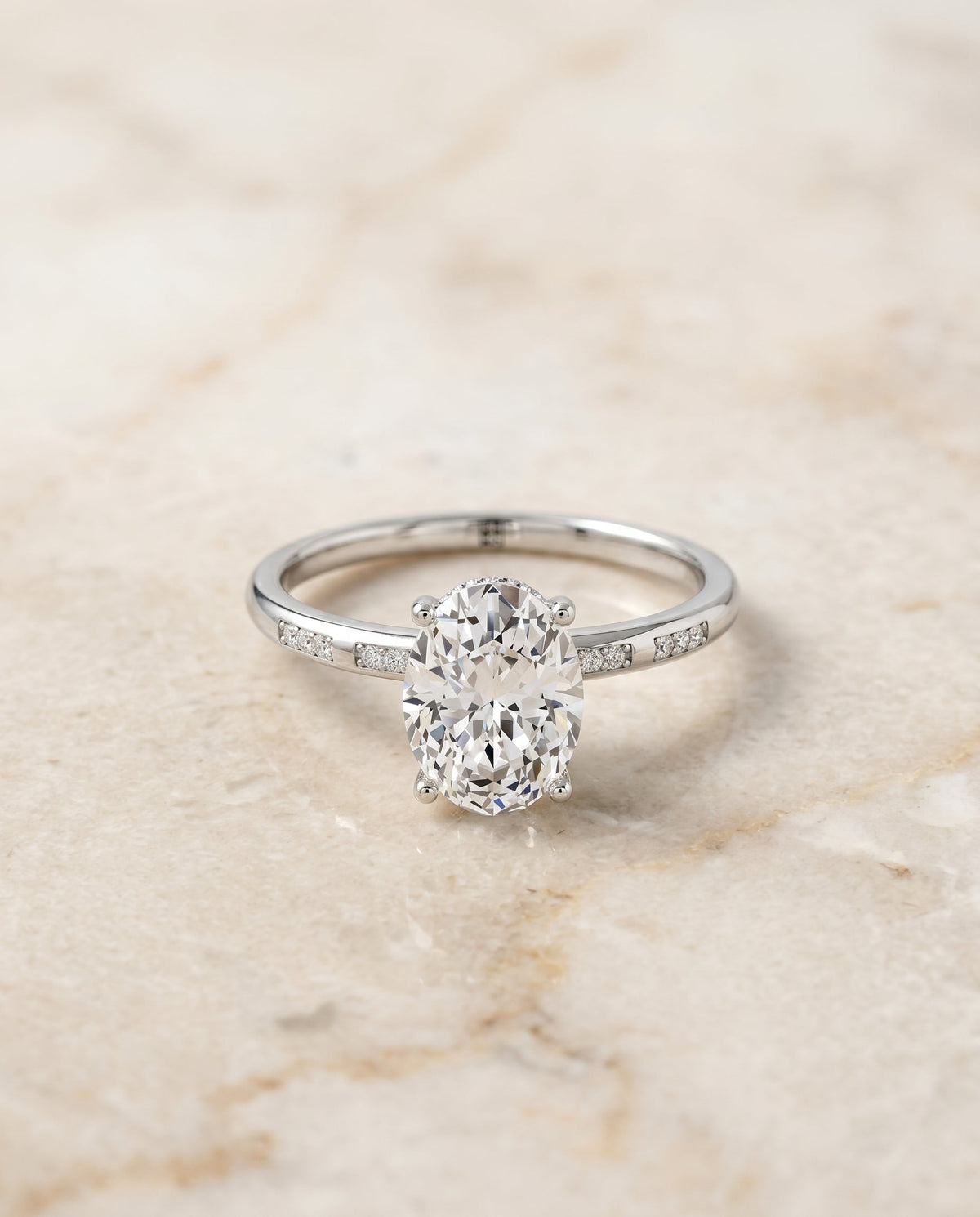 Wanda Select Hidden Halo Pavé Solitaire Oval Lab Diamond Engagement Ring in Platinum, alternate angle | RockHer