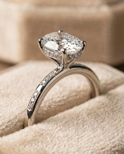 The Wanda Hidden Halo Pavé Solitaire Oval Engagement Ring Setting in 18K White Gold
