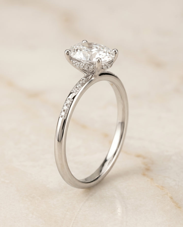 The Wanda Solitaire Engagement Ring Setting for Oval Diamonds in Platinum