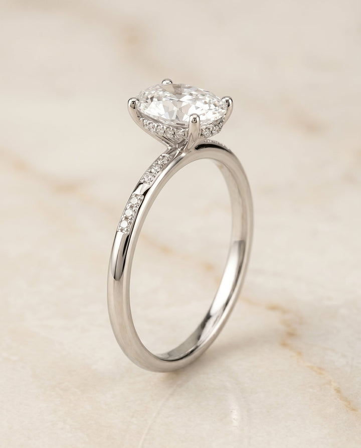 The Wanda Select High Hidden Halo Solitaire Oval Engagement Ring with Lab Diamond in 18K White Gold — view 2