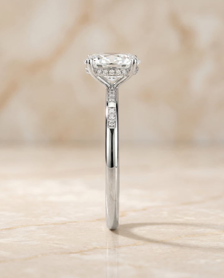 The Wanda Solitaire Engagement Ring Setting for Oval Diamonds in Platinum