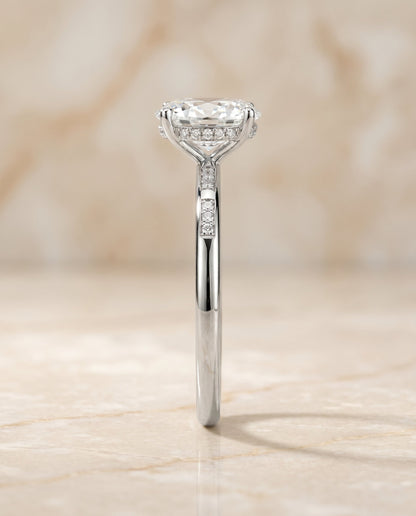 Wanda Select Hidden Halo Pavé Solitaire Oval Lab Diamond Engagement Ring in Platinum, side view | RockHer