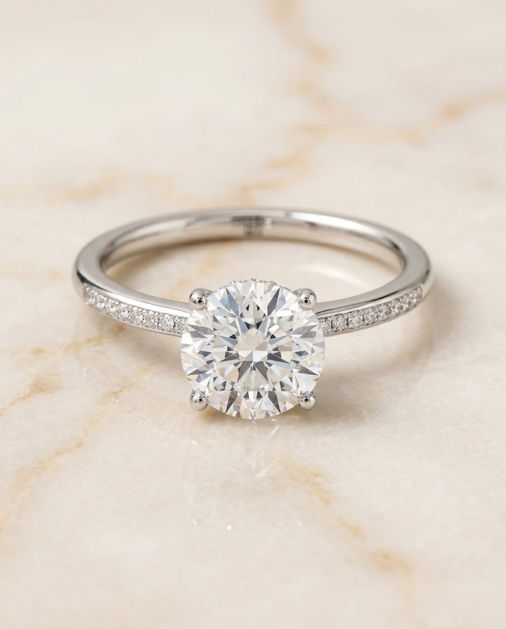 Brenda Select High Hidden Halo Solitaire Emerald Cut in 18K White Gold – view 2
