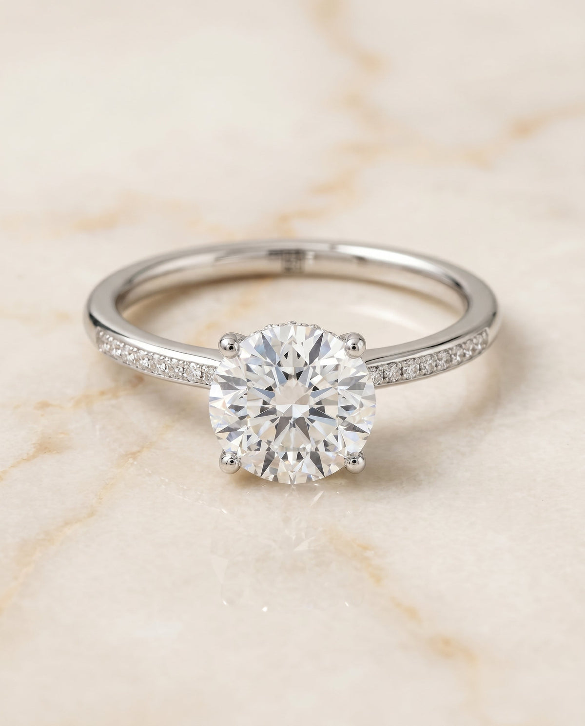 Brenda Select High Hidden Halo Solitaire Round Lab Diamond Engagement Ring in Platinum, alternate angle | RockHer
