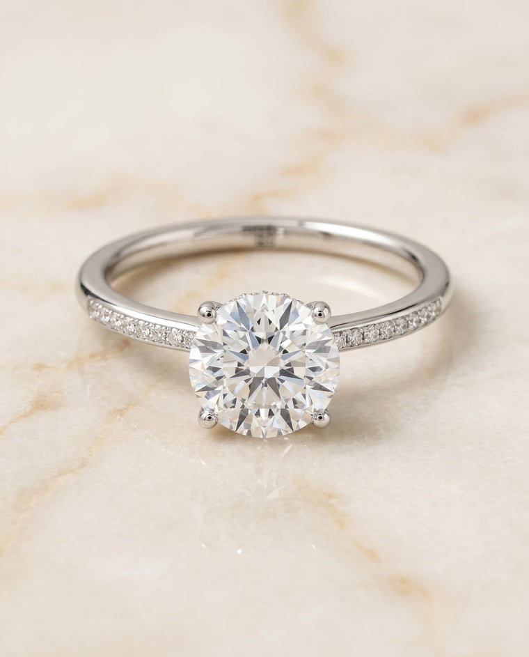 The Brenda Select High Hidden Halo Solitaire Round Lab Diamond Engagement Ring in Platinum