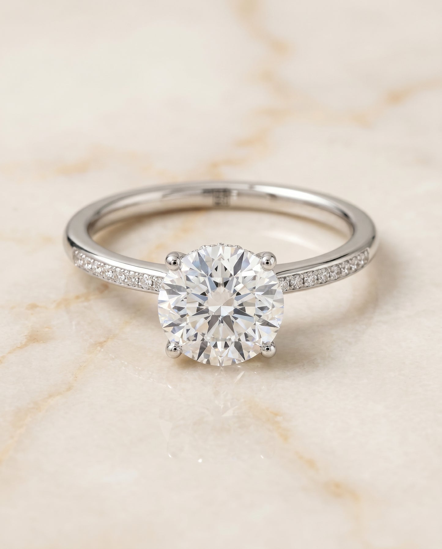 The Brenda High Hidden Halo Solitaire Round Engagement Ring Setting in 18K White Gold