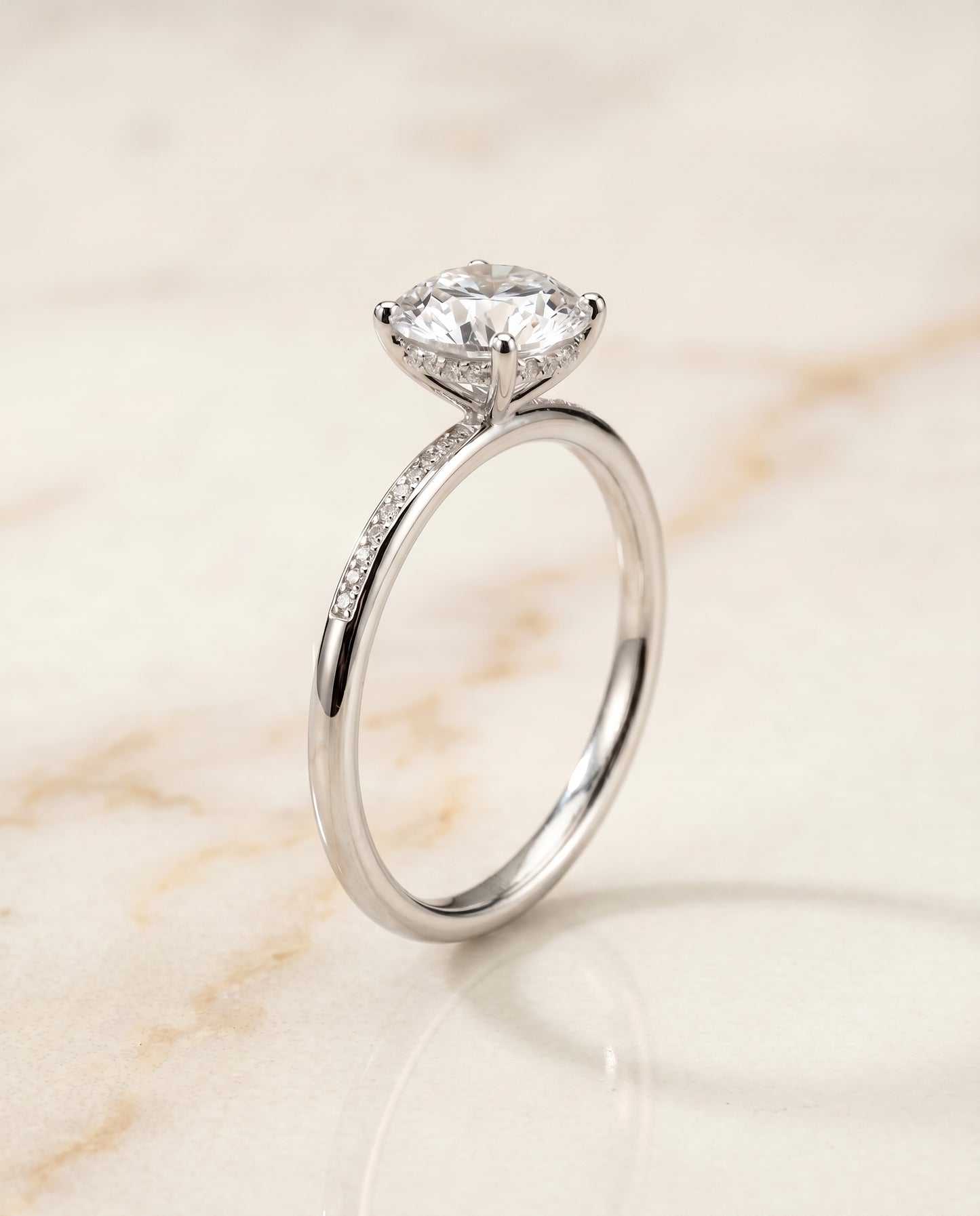 The Brenda High Hidden Halo Solitaire Round Engagement Ring Setting in Platinum