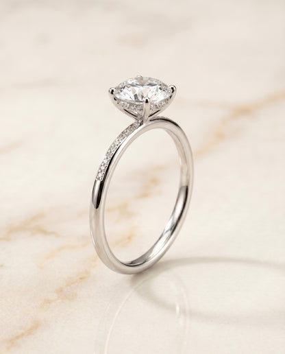 The Brenda High Hidden Halo Solitaire Round Engagement Ring Setting in Platinum