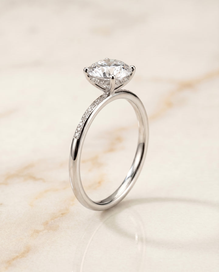 The Brenda High Hidden Halo Solitaire Round Engagement Ring Setting in Platinum