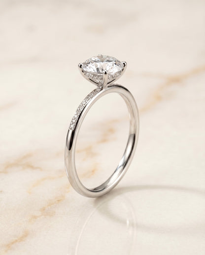 Brenda Select High Hidden Halo Solitaire Emerald Cut in Platinum – view 2